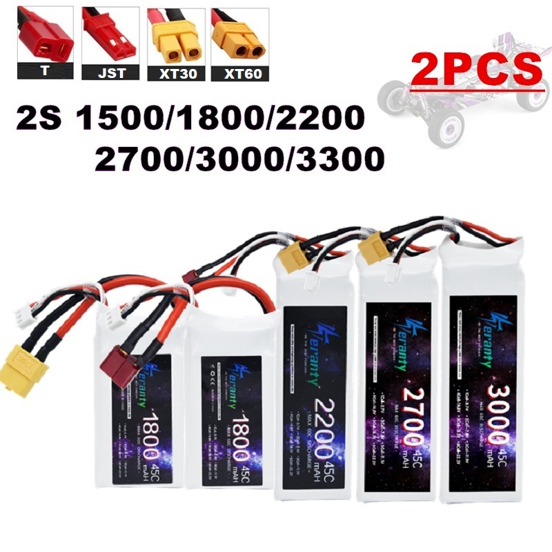 Rc Hobby Vehicles - 2PCS 7.4V Lipo 2S Battery 1500mah/1800mAh/2200mah/2700mah/3000mah/3300mah